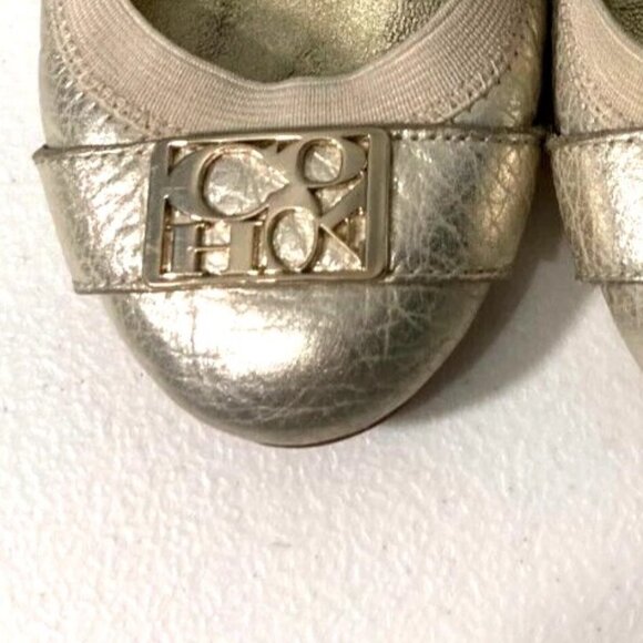 COACH Dora Cuba Gold Crackled Metallic Leather Ballerina Flats Size 9.5 - Picture 10 of 11